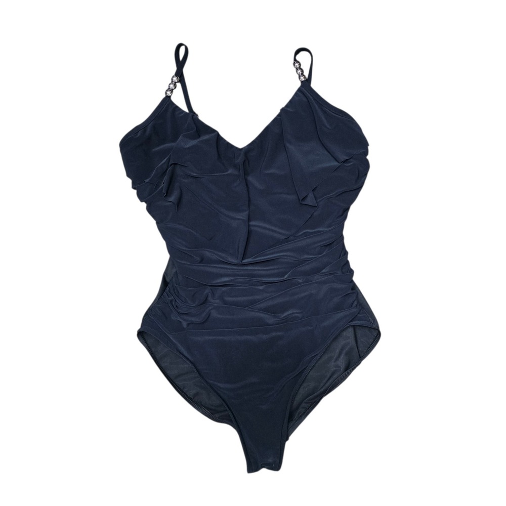 Magic Suit Black‎ One Piece Swimsuit Ruched Front Chain Strap Women Size 14